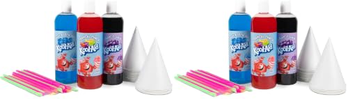 Kool-Aid Snow Cone Syrup Party Kit, Kool-Aid Shaved Ice, Comes With Straws, Cups, Spoons, Flavors Of Tropical Punch, Grape, Blue Raspberry, Fun For Kids, Celebrations, Gifting, Multicolor (Pack of 2)