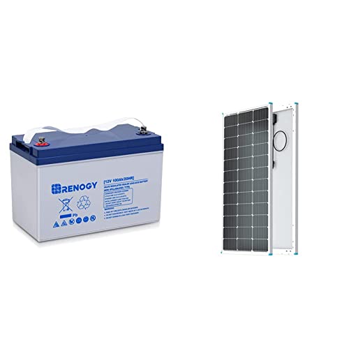 Renogy 12V 100Ah Deep Cycle Hybrid Gel Battery, Over 750 Cycles, Rechargeable & Solar Panel 100 Watt 12 Volt, High-Efficiency Monocrystalline Pv Module Power Charger #TOP10