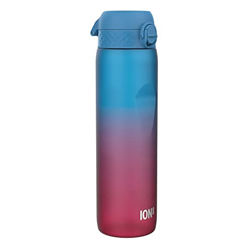 Ion8 1 Litre Water Bottle with Times to Drink, Leak Proof, Flip Lid, Carry Handle, Dishwasher Safe, BPA Free