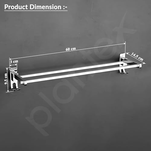 Image of Plantex Stainless Steel Foldable Towel Rack for Bathroom /Towel Hanger with Hooks /Towel Holder /Stand /Bathroom Accessories - 24 Inch (Chrome Finish)