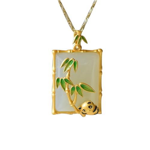 Collier Panda en argent 925 et véritable jade de Hetian pour femme