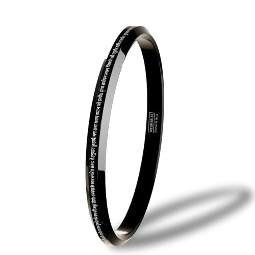 Image of Mesmerize 9 Verse Hanuman Chalisa Kada | Stainless Steel Religious Bracelet for Men | Micro-Carved Hindu Kada | Waterproof, Anti-Tarnish & Hypoallergenic | 6 Months Warranty.