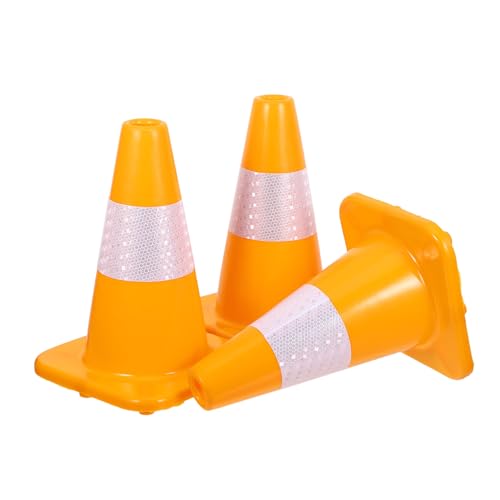HIAKDOFT 3 Pièces Lot de 3 Cônes de Sécurité Routière Plastiques 30 CM Jaune avec Bandes Réfléchissantes, Résistants aux Intempéries, pour Chantier, Stationnement et Signalisation de Danger