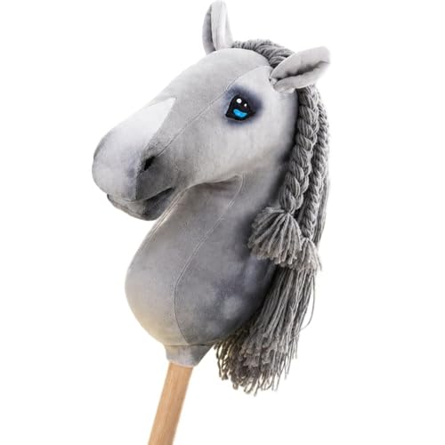 Hobby Horse cabeza de caballo gris con ojos azules para disfraces y juegos 4