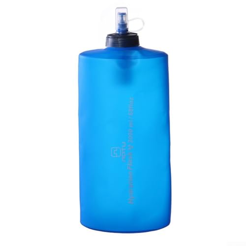 MeevrgR Botella de agua suave de TPU de 2000 ml/1000 ml, botella deportiva plegable con boca ancha de 4 cm (azul) para senderismo, correr y acampar (2000 ml)