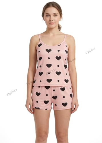 Image of Stylbase Babydoll Stylish Women Pajama Set Lingerie Night Suit Above Knee Soft Floral cami Shorts Pyjama Set with Lace Trim, Ideal for Nightwear or Lounging, Comfy (Upto L)
