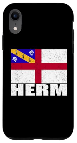 Design della bandiera Herm con testo Herm in stile vintage. Design souvenir Herm perfetto per i viaggiatori o gli amanti di Herm e per chiunque abbia un legame con questo bellissimo paese.