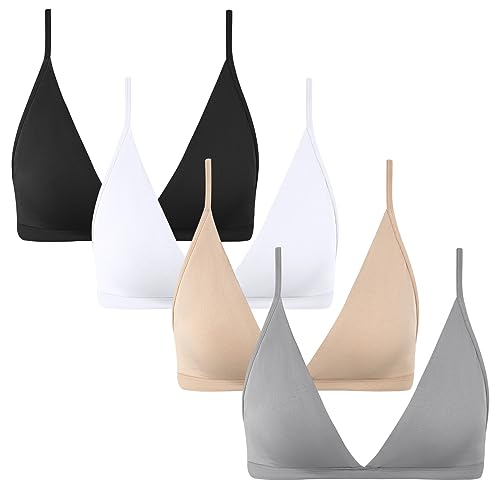 Image of INIBUD Bralette for Women Removable Padded Bra Yoga Seamless V Neck Triangle Adjustable Straps Wireless 4PCS-L