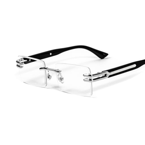 Retro Vintage Rectangular Style Designer Rimless Clear Lens SilverFrame Eyewear Unisex Square Frameless Men’s Women Clear Tint Rectangle Hip Hop Eye Glasses3