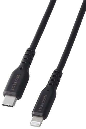 Elecom MPA-CLEC10BK USB C to Lightning Cable, 3.3 ft (1 m), Apple Certified, 60 W, High Speed, iPhone Charging, Mfi Certified, Black