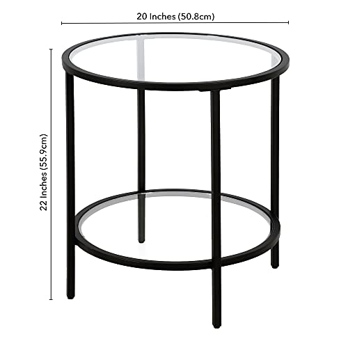 Henn&Hart ST0650 20 Inch Wide Round Side Table With Glass Shelf In Blackened Bronze, Table For Living Room thumb #2