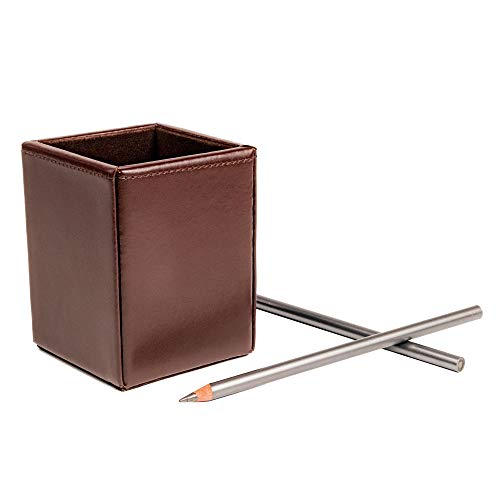 Dacasso Luxury Storage For Pens, Office Accessories Bonded Leather Pencil Cup, Brown #TOP2