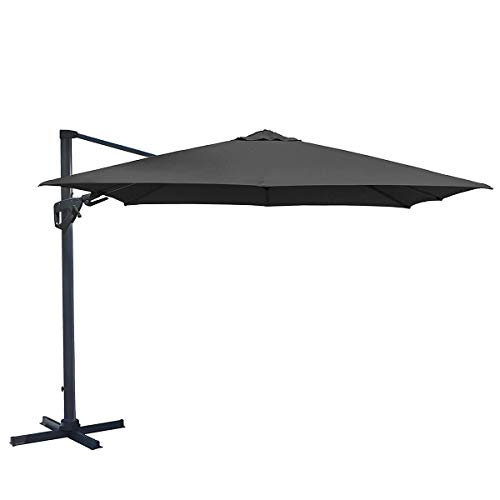 CHARLES BENTLEY Outdoor, Garden, Patio 3.5m 8 Strut Premium Quality Cantilever Outdoor Versatile Umbrella Parasol, Water Resistant, Sunshade, Free Standing, Adjustable, Canopy, Grey (350x262)