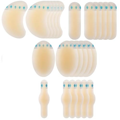 Uskerb 24 Pcs Invisible Blister Plasters - Hydrocolloid Blister Bandages for Feet, Waterproof & Breathable, Mixed Sizes Adhesive Pads, Clear Blister Plasters for Foot Care