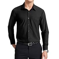 Enlision Chemise Noire pour Homme Extensible sans Repassage à Manches Longues Coupe Classique pour Affaires Bureau Formel funérailles avec Boutons et Poche L