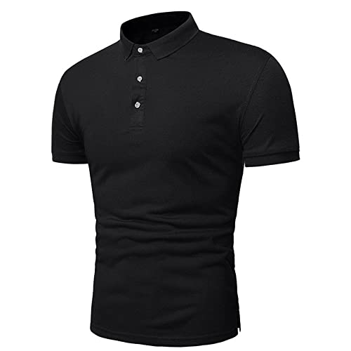 Camisa De Manga Corta para Hombre - Moda Verano Polo De Hombre Polo Manga Corta Solapa Slim Top Casual Transpirable Cómodo Negocios Ropa Camisa Suave Y Cómoda, Negro, M