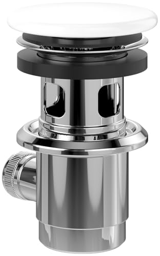 Preisvergleich Produktbild Villeroy & Boch Ablaufventil mit Überlauf, verschließbares Ventil für Waschtisch, Ablaufgarnitur aus Messing mit Abdeckung aus Keramik, Durchmesser 32 mm, Zubehör Bad, Weiß Alpin
