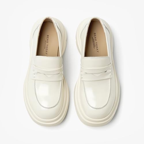 Image of BEAU TODAY Womens Platform Loafers, Leather Penny Loafer Shoes