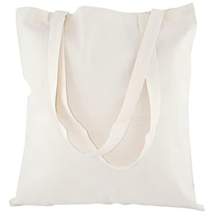 AllBags 5 stuks katoenen tassen 380 x 420 mm met lange handgrepen 70 cm, boodschappentas, dagelijkse tas, werktas dames, duurzame stoffen tas kleuterschool, jute tas, ecru 38 x 42 cm