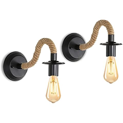 Comely 2 Packs Wall Lamp, Industrial Wall Light Sconce Fixture, E27 Hemp Rope Retro Adjustable Wall Lamp for Corridor Living Room Bedroom Cafe Bar Loft (Not Include Bulb) Cover