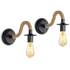 2Packs Applique Murale Vintage, Lampe Murale Corde de Chanvre, E27 Rétro Applique Murale Interieur pour Couloir Loft Chambre Café Bar (sans Ampoule)