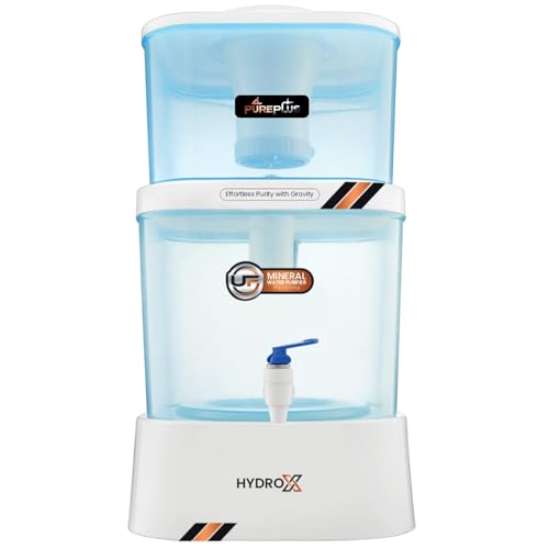 Image of Pureplus Gravity Water Filter | 20 Liter Top Water Purifier | Chemical Free, Electricity Free | Water Filter for Home, Kitchen & Camping (White & Blue)