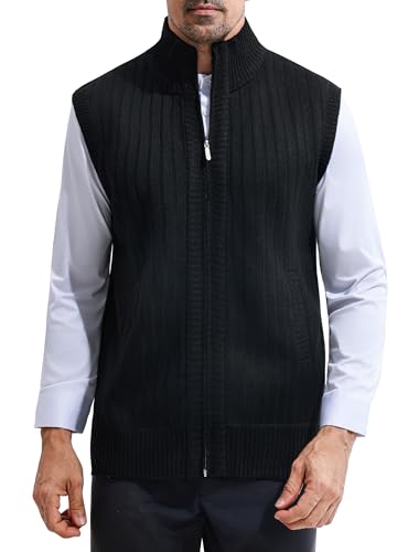 LemonGirl Men's Slim Full Zip Sleeveless Vest Cardigan Sweater