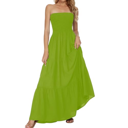Image of Women's Summer Strapless Tube Top Maxi Dresses Off Shoulder Boho Beach Long Dress