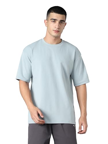 Image of TECHNOSPORT Men Round Neck Drop Shoulder T-Shirt with ELASTO Plus Gym T Shirt for Men Sports Tee for Him Male Polyester Top