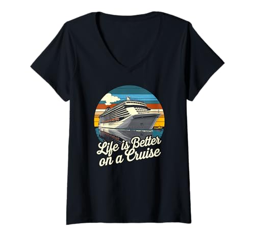 Femme Graphique de voyage coloré « Life Is Better on A Cruise » T-Shirt avec Col en V