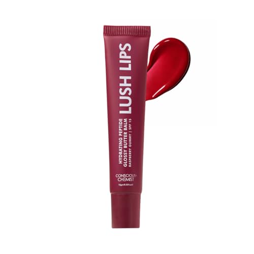 Image of Conscious Chemist Peptide Lip Balm SPF15 - Raspberry Gummy | 24 hr Hydration & Moisturizing Lip Balm for Dark & Pigmented Lips | Sun Protection | Soothes Dry Lips & Repair Moisture Barrier - 15g , Burgundy