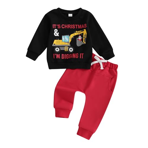 BeQeuewll Baby Boy Christmas Outfit Long Sleeve Letter Print Sweatshirt Pants Set 2Pcs Toddler Boy Christmas Outfits Winter (Black, 18-24 Months)