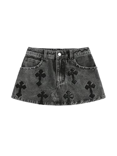 WDIRARA Women's Low Rise Butterfly Embroidery Bodycon Mini Denim Skirt