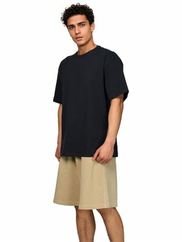 Men's Oversized Cotton T-Shirts Drop Shoulder Shirts Crew Neck Solid Casual T Shirt Short Sleeve Basic Tee4