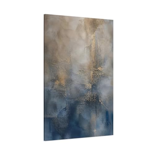 Toile abstraite bleu et or pour habiller un grand mur vide