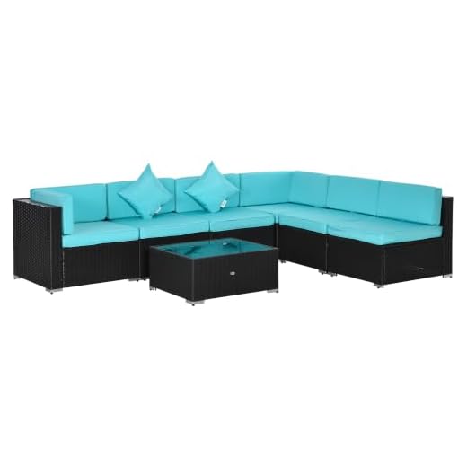 Outsunny 7-Piece Patio Furniture Sets Outdoor Wicker Conversation Sets All Weather PE Rattan Sectional Sofa Set with Cushions & Tempered Glass Desktop, Turquoise