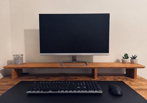 Image of 100cm Long Wooden Computer Monitor Stand, Monitor Riser Desk Shelf Desktop Stand TV Laptop Riser (110cm Long)