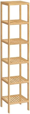 SONGMICS Badezimmerregal, Badregal, Küchenregal, Schuhregal, Standregal aus Bambus, 33 x 33 x 178.5 cm, ideal für Bad, Wohnzimmer, Flur, Küche, naturfarben BCB056YL01