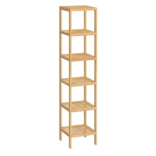 SONGMICS Étagère de Salle de Bain à 6 Niveaux en Bambou, Étagère de Rangement, Multifonctionnelle, Étagère d'angle, pour Cuisine, Salon, Chambre,...