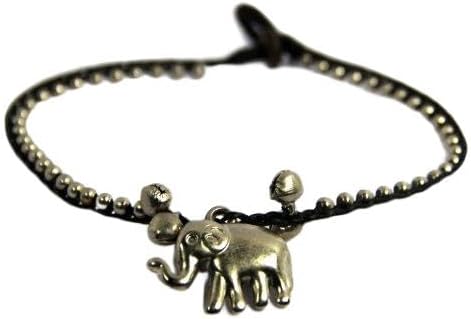 Handmade Anklet, Cotton Wax Cord, Bohemian, Elephant, Brass Beads (S5155)