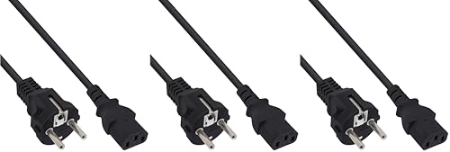 InLine 20587 Cavo Alimentazione, Spina Schuko CEE-7/7 a Presa IEC-320-C13, 1.5 m, Nero (Confezione da 3)