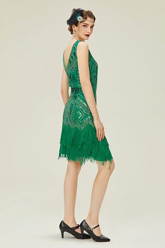 Image of BABEYOND Women's Flapper Dresses 1920s V Neck Beaded Fringed Great Gatsby Dress