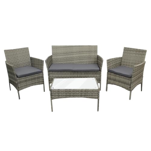 COZYBRITE Rattan Garden Furniture Sofa Set with Cover Coffee Table Chairs 4 Seater for Outdoor Patio...
