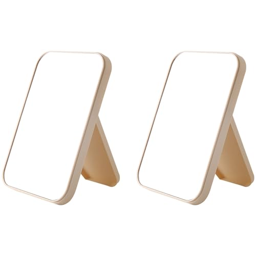 Image of Hand Mirror | Glass Rectangle Cosmetic Standing Mirror for Makeup, Portable for Travel, Camping, Home (Cream - Pack of 2, Rectangular, Floor Mount, Framed)