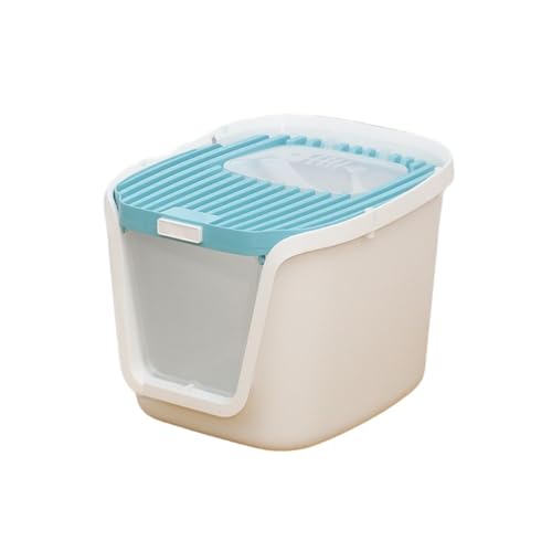 Kirnuo 猫用トイレ本体 2WAY出入り方法 砂飛び散り防止 大型 スクープ付き 付き 臭わない 砂落とし 大きい猫 広々サイズ トイレ 上から猫トイレ 猫用品 トイレの臭いを遮断 (大きい,ブルー)