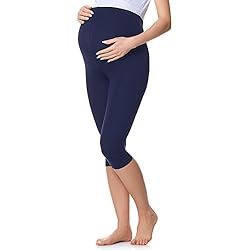 Leggings para Mujer 5 Be Mammy Mallas Leggins Premamá para mujer 3/4 Embarazo BE20-258 (Azul Marino, M)