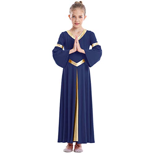 OwlFay Adoration Louange Robe De Danse Lyrique pour Fille Full Length Liturgical Swing Prayer Prière Ballroom Church Culte Dancewear Bleu Navy 3-4 Ans Cover