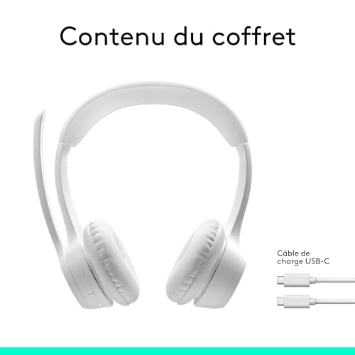 Logitech Zone 300 Casque Bluetooth sans Fil avec Microphone Anti-Parasite, Compatible avec Windows, Mac, Chrome, Linux, iOS, iPadOS, Android - Blanc