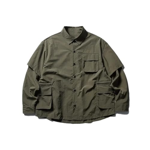 Chemise cargo homme multi-poches veste légère à coupe irrégulière