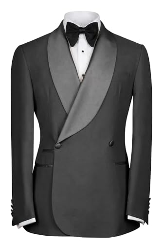 RIULOES Men's Dark Gray Blazer Jacket Two Button Banquet Wedding Mens Sport Coat Double Breasted Slim Fit Suit Jacket for Men Grooms Size 46